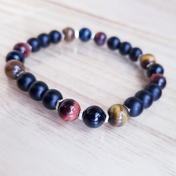 Tiger Eye, Black Onyx & Hematite Stretch Bracelet - Picture 3 of 6
